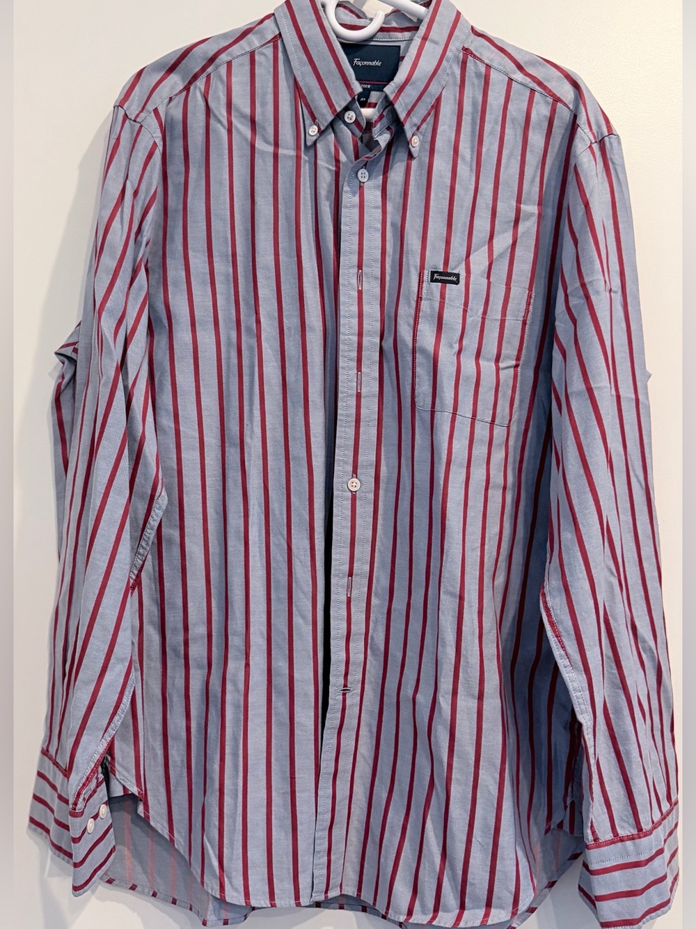 Faconnable Blue Button-Down Shirt with Red Stripes